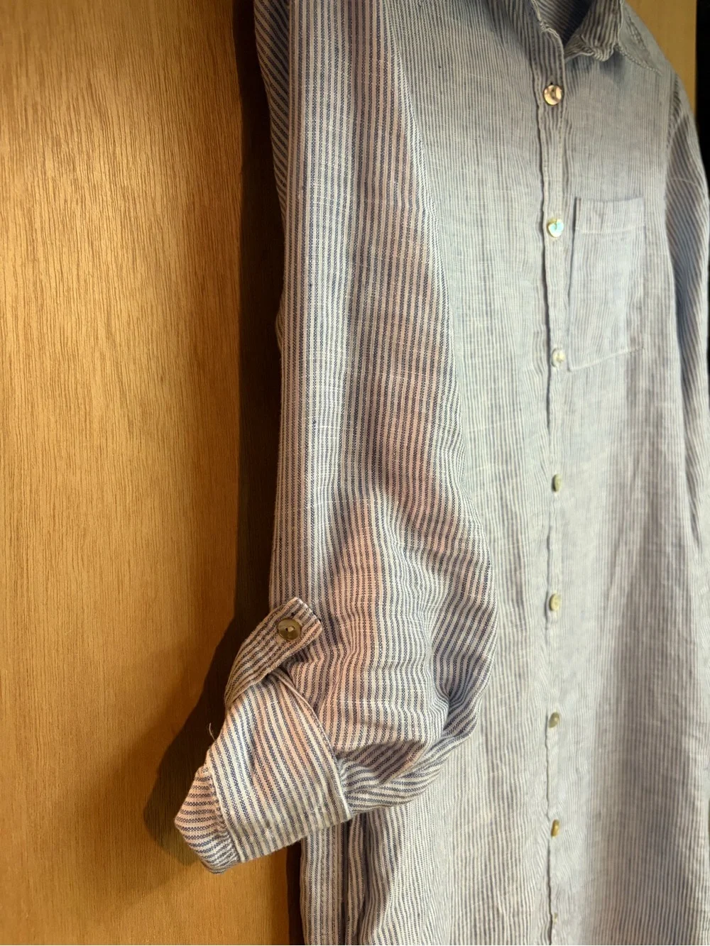 C&C California Light Blue Striped Linen Shirt swim cover up Small